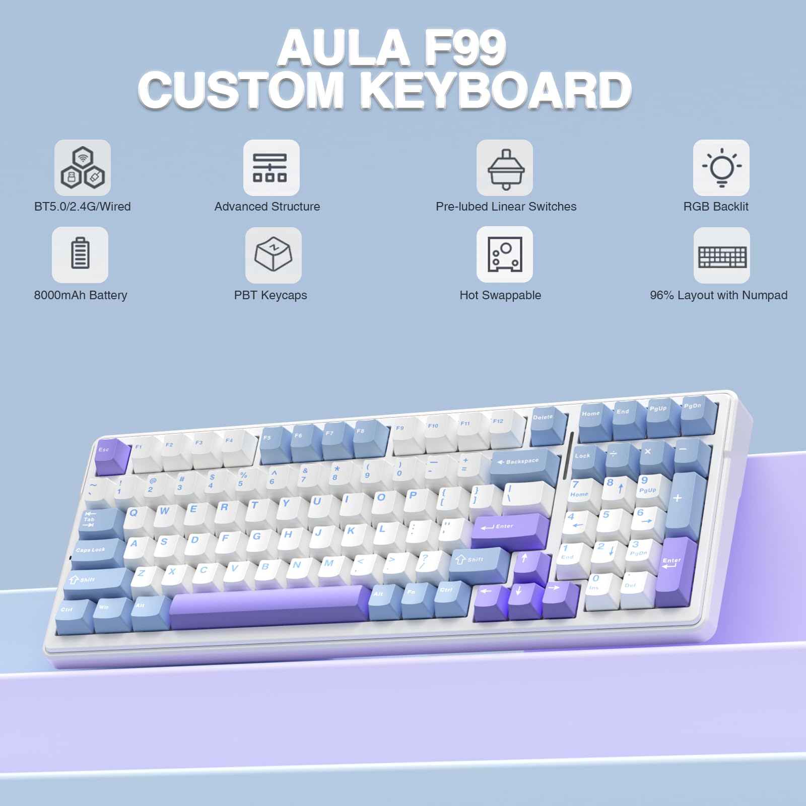 Mechanical Numpad Hot Swap Rgb Wireless - Беспроводная механическая клавиатура AULA F99 Pro,