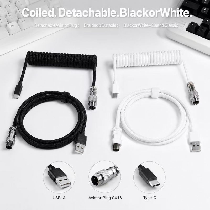 59-дюймовый спиральный кабель  – обзор и цена Type C Detachable Cable Coiled Keyboard